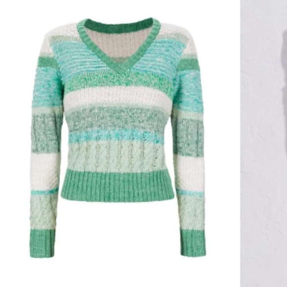 cabi Mix Stitch V-Neck Pullover/Sweater in Julep Stripe Size XSmall NWOT
